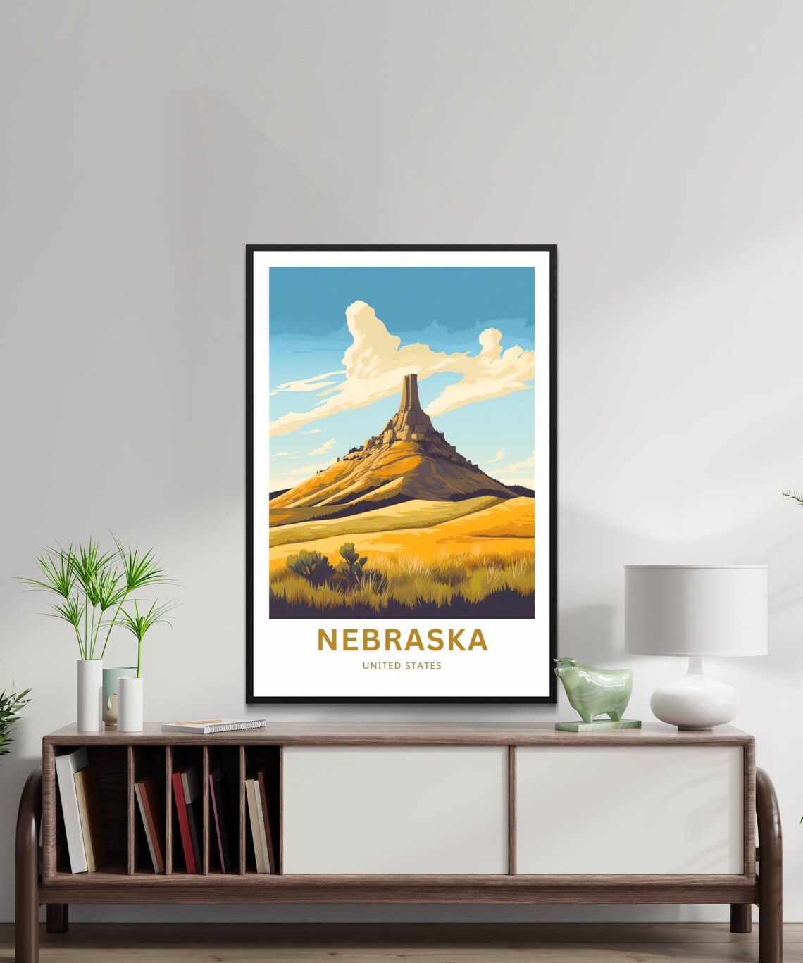 Nebraska United States Chimney Rock Print Golden Prairie Sunset Art - Image 2