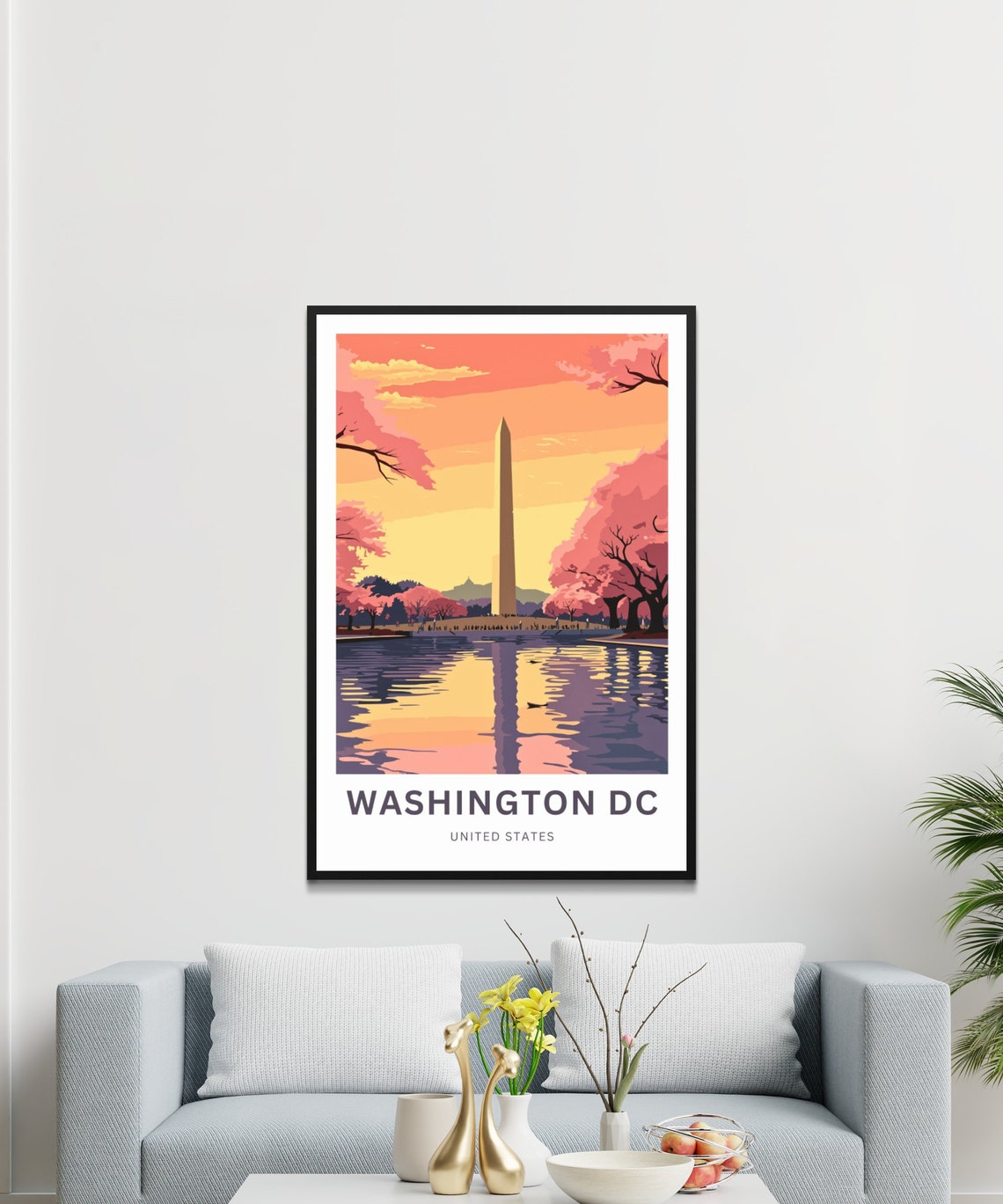 Washington DC Monument Cherry Blossom Tidal Basin Sunset Travel Poster - Image 3