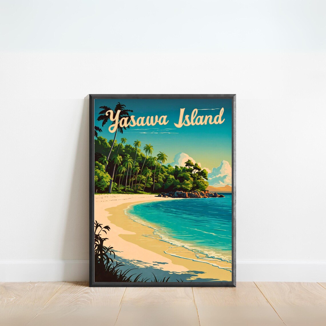 Yasawa Island Fiji Tropical Beach Palms Vintage Travel Poster