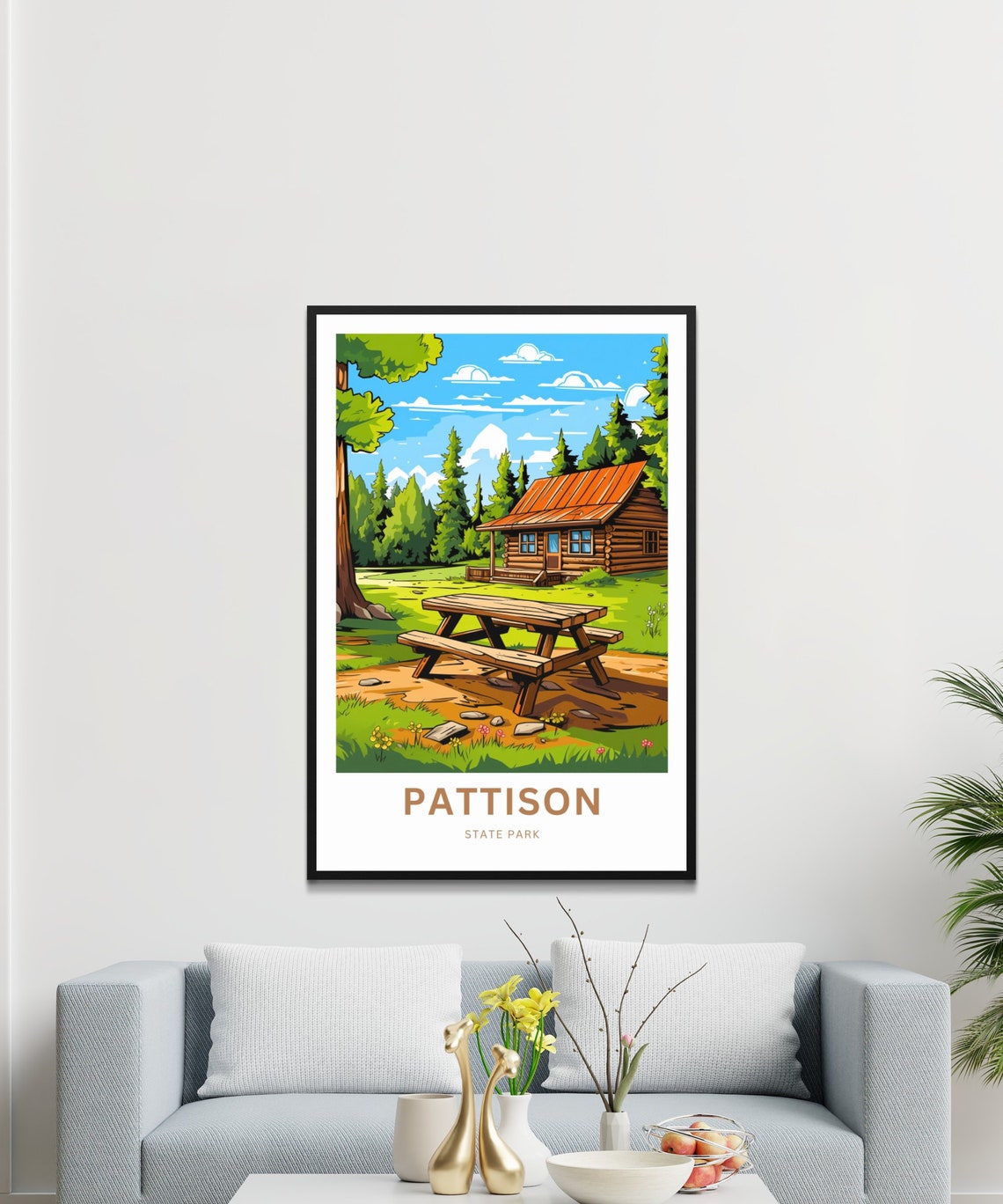 Pattison State Park Log Cabin Pine Meadow Picnic Travel Poster - Image 3