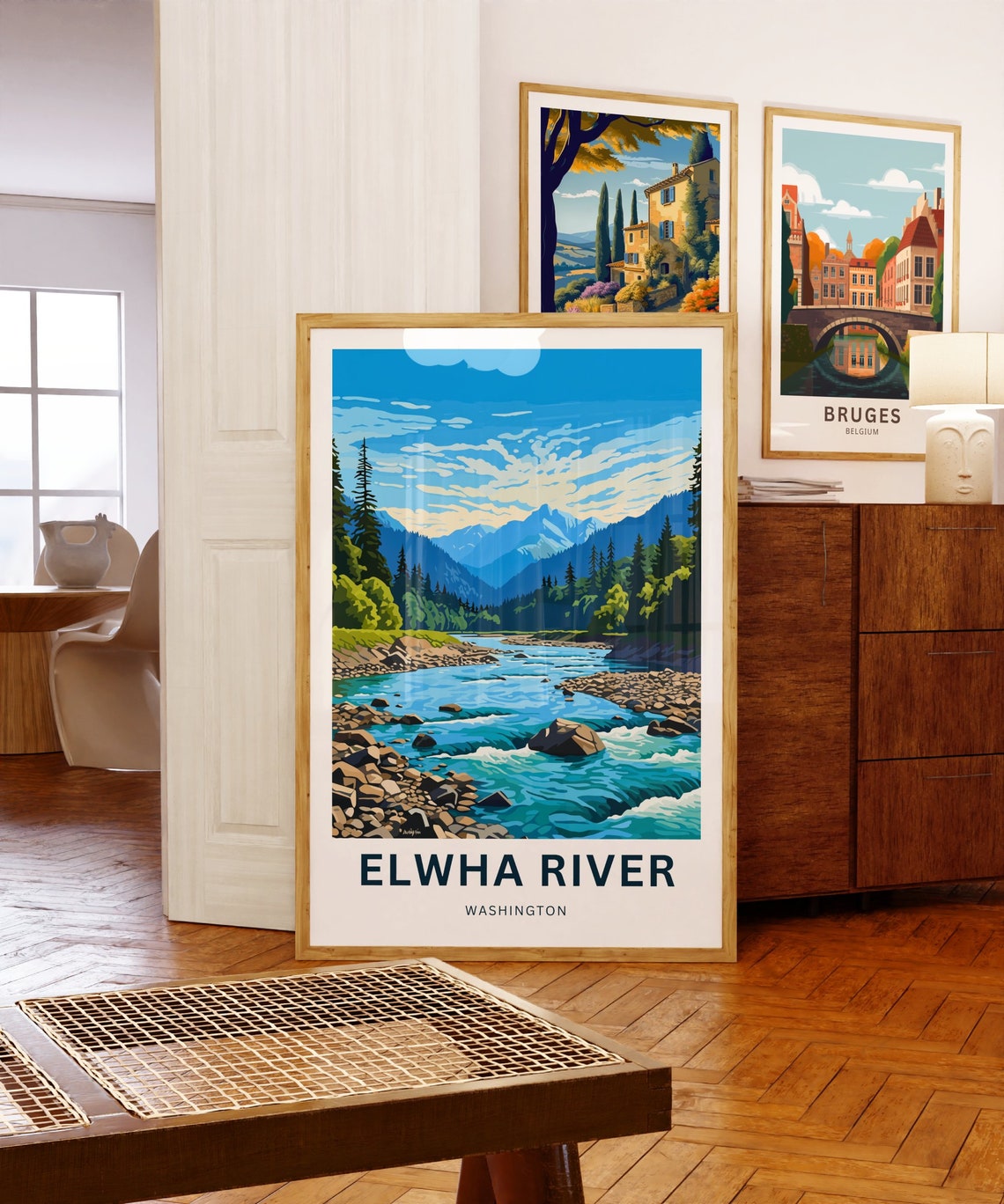 Elwha River Washington Whitewater Rapids Rocks Peaks Travel Poster - Image 5