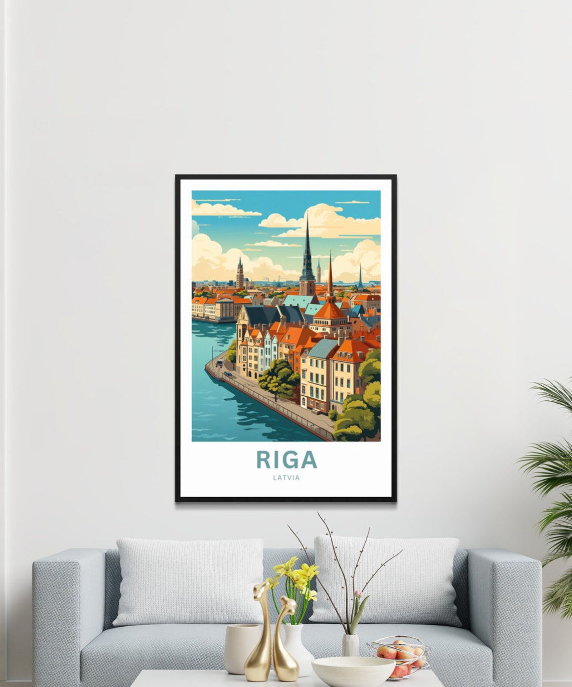 Riga Latvia Old Town Skyline Personalized River View Travel Poster - Image 3