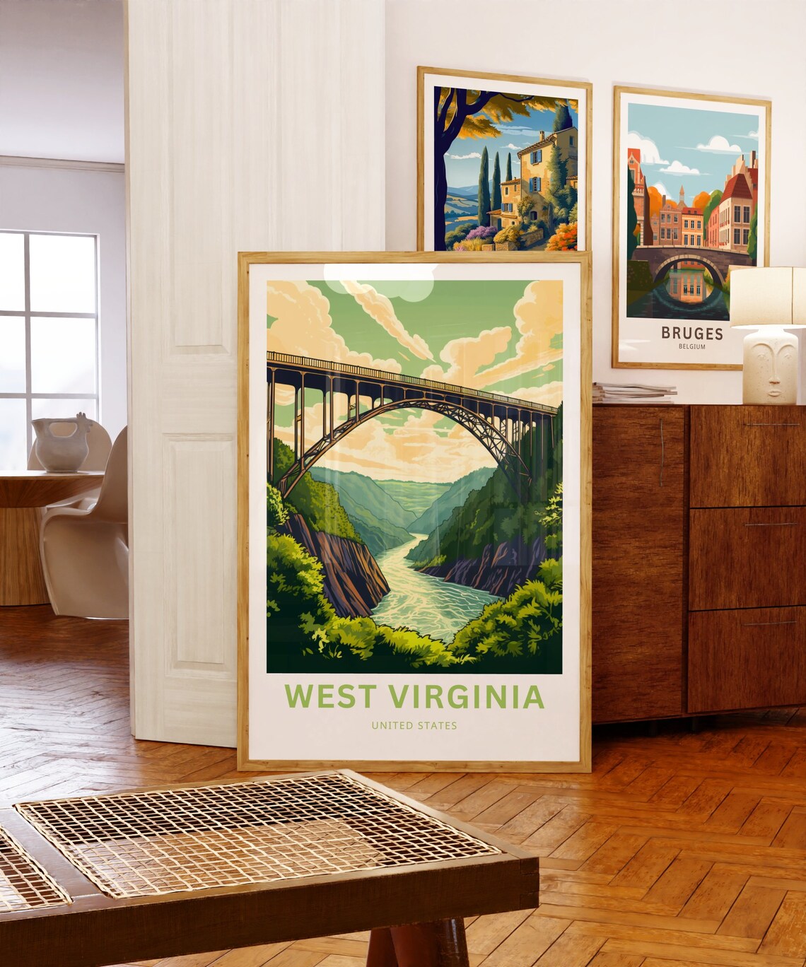 West Virginia New River Gorge Steel Arch Bridge Travel Art Poster - Image 5