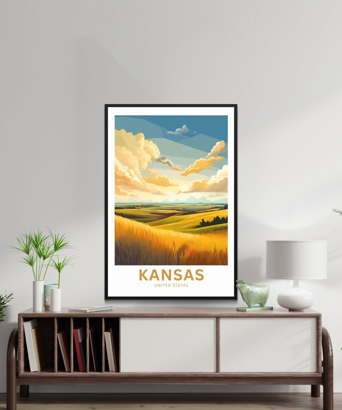 Kansas Golden Wheat Fields Dramatic Sky Vintage Travel Poster - Image 2