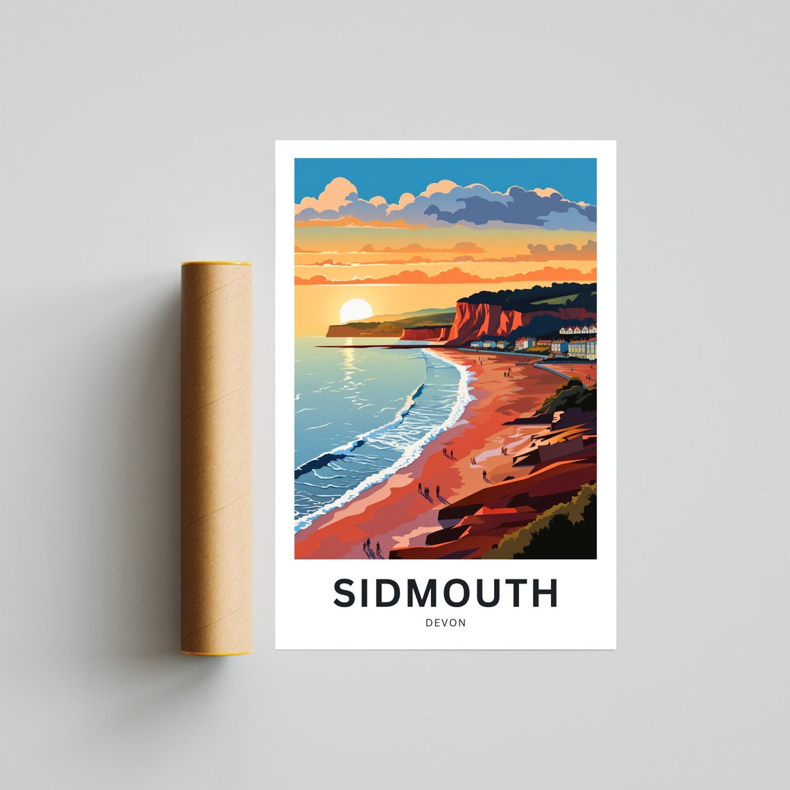 Personalized Sidmouth Devon Beach Sunset Retro Travel Poster - Image 4