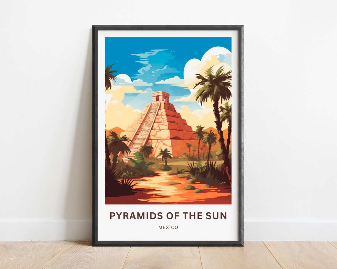 Pyramids of the Sun Mexico Desert Pyramid Ruins Travel Poster
