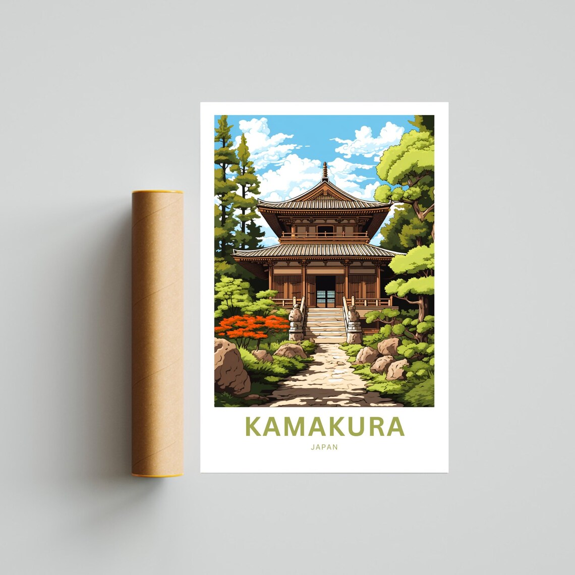Kamakura Japan Serene Temple Garden Path Custom Text Travel Poster - Image 2