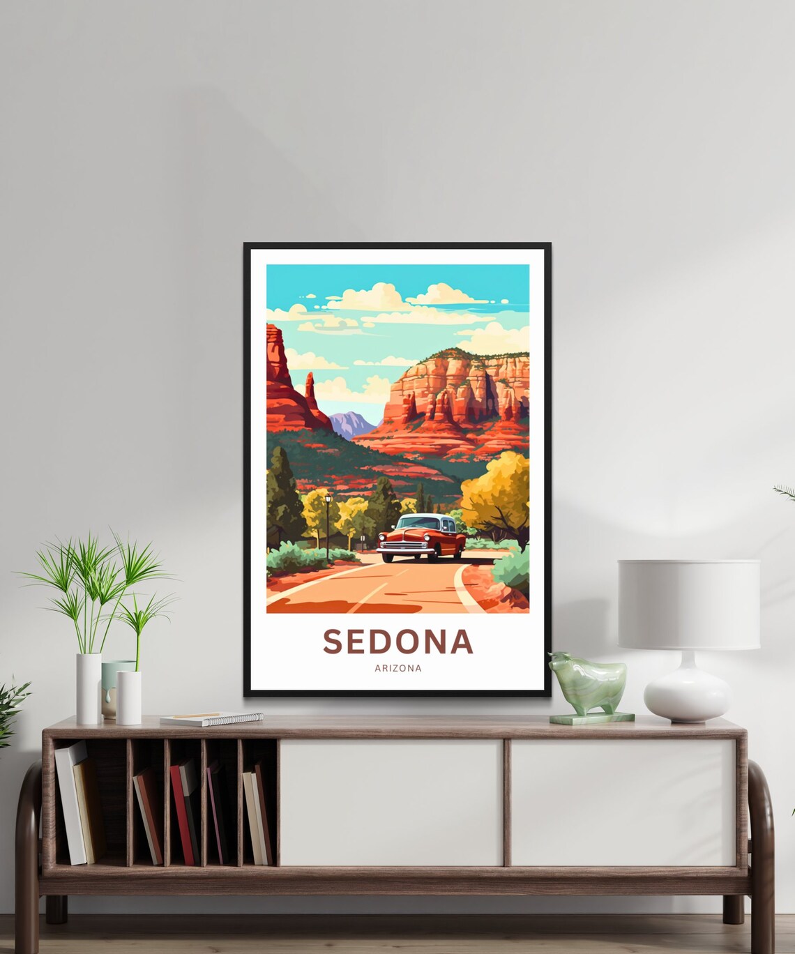 Sedona Arizona Red Rocks Vintage Car Desert Road Trip Poster - Image 2