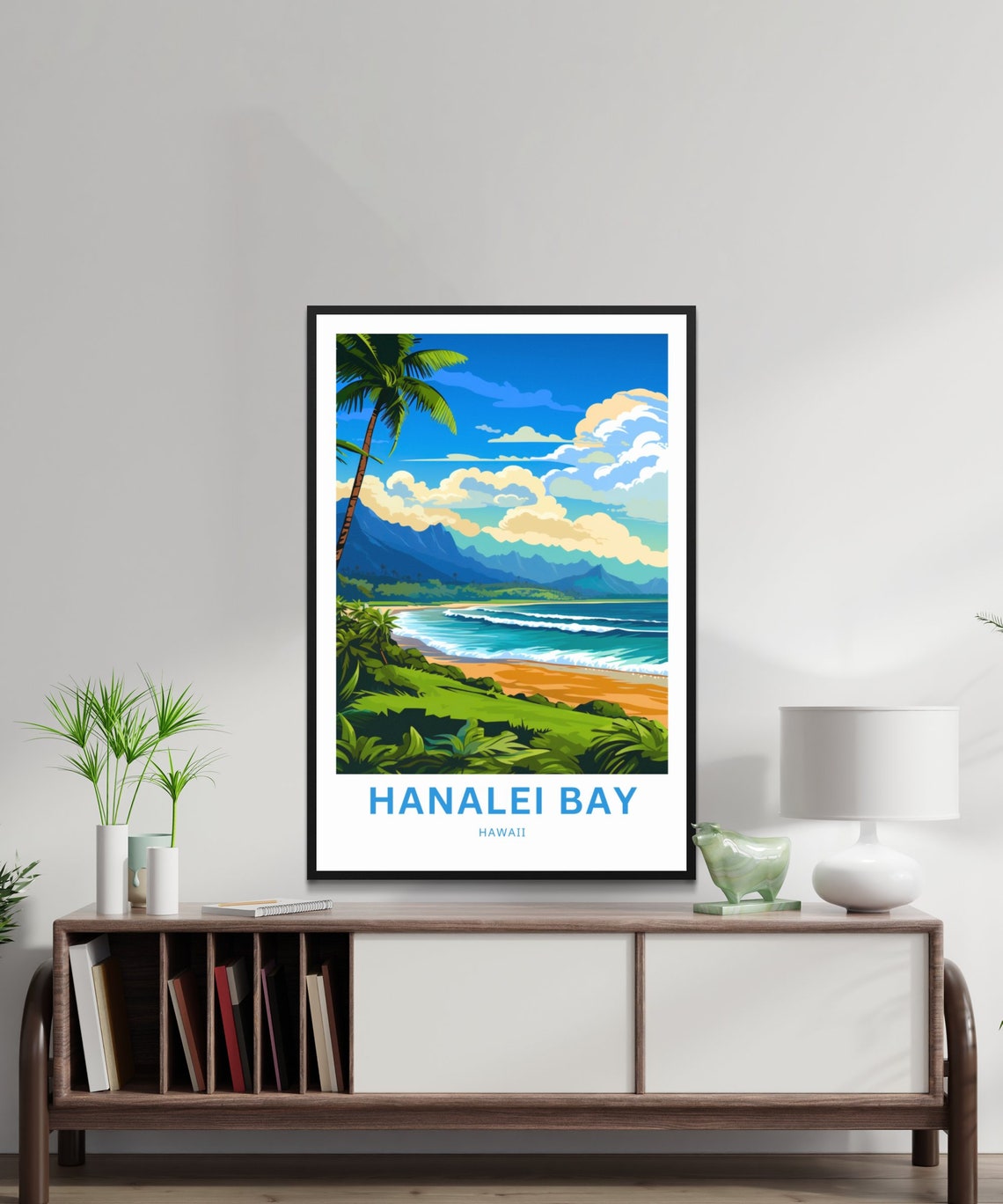 Personalized Hanalei Bay Hawaii Hibiscus Custom Text Travel Poster - Image 3