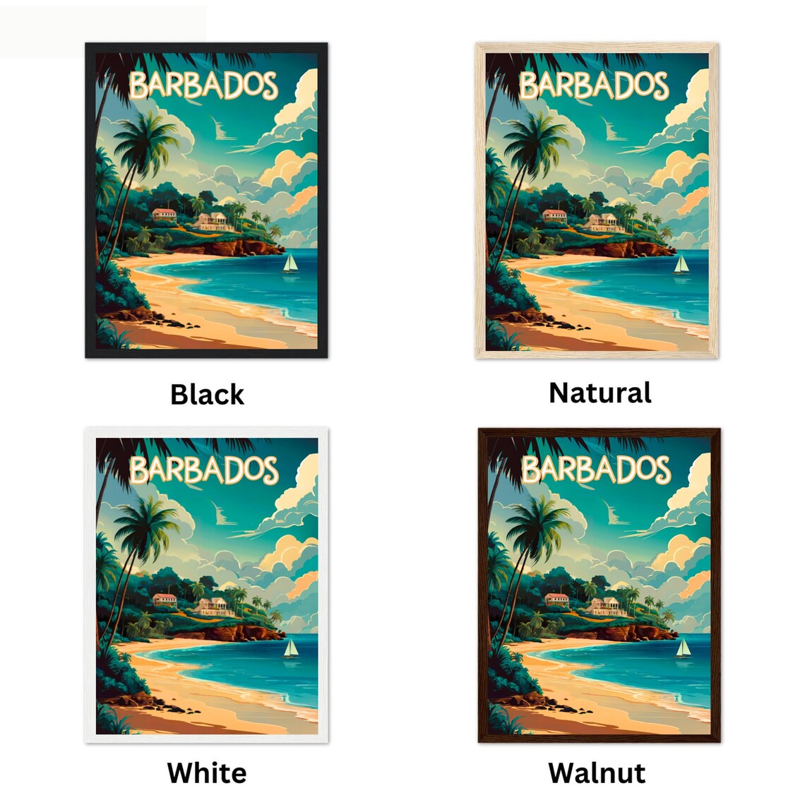 Barbados Caribbean Beach Palm Trees Sailboat Vintage Travel Poster - Image 4