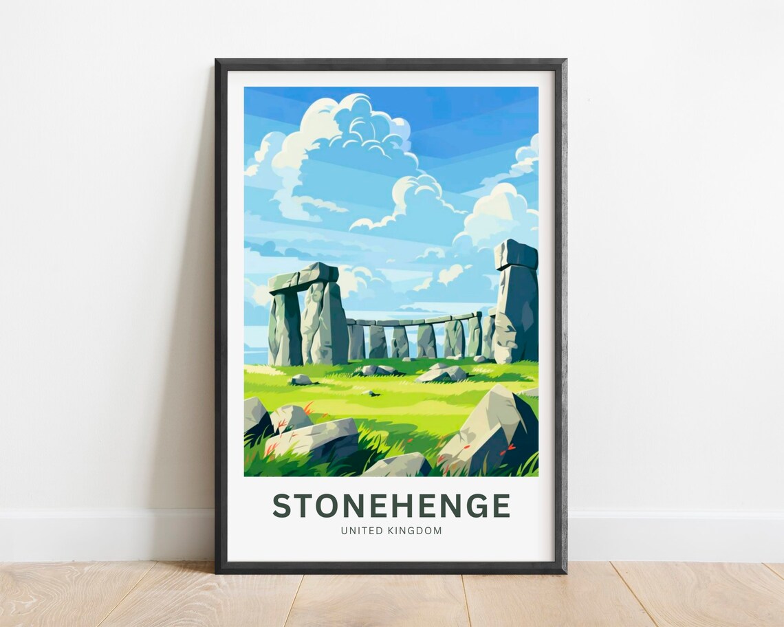 Stonehenge United Kingdom Ancient Stones Green Field Travel Poster