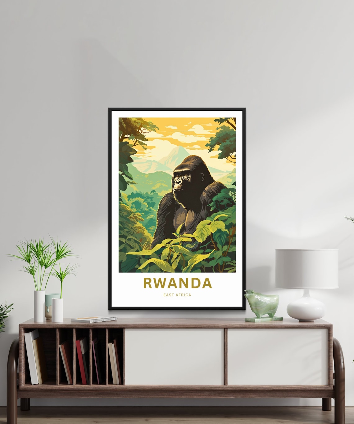 Rwanda Mountain Gorilla Jungle Volcano East Africa Travel Poster - Image 2