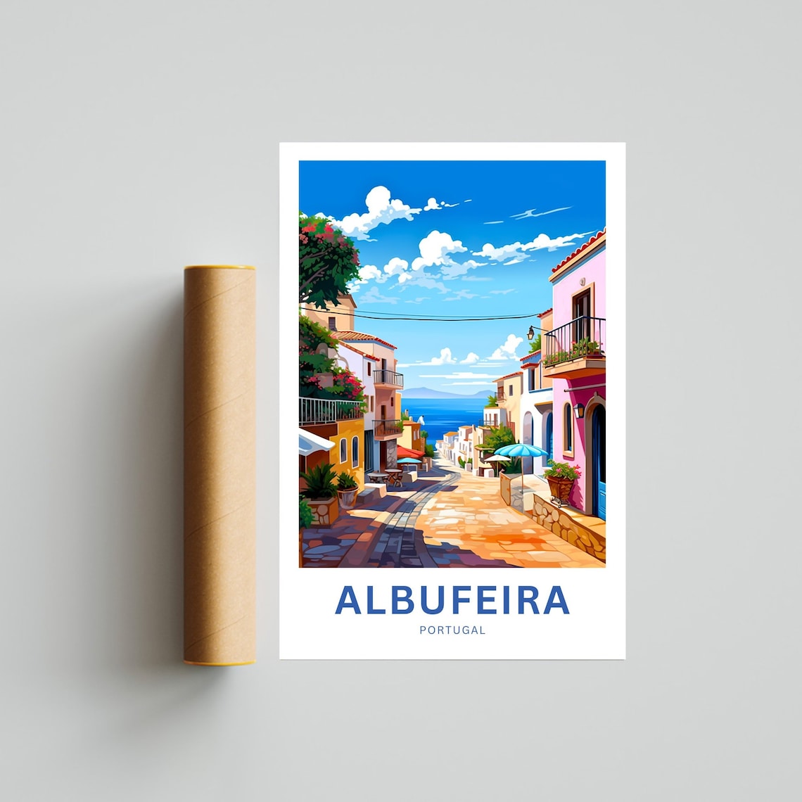 Personalized Albufeira Portugal Colorful Street Travel Poster - Image 4