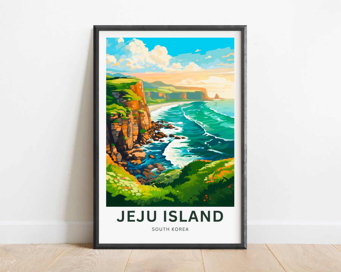 Jeju Island South Korea Rugged Sea Cliffs Turquoise Coast Poster