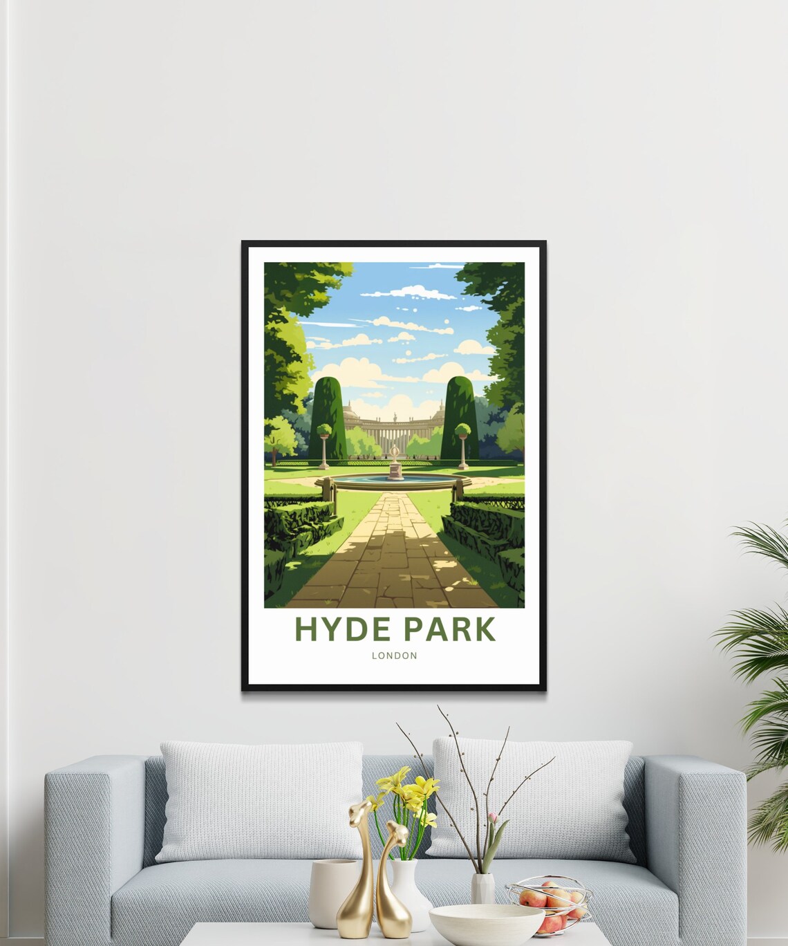 Hyde Park London Sunny Garden Fountain Vintage Travel Poster - Image 3