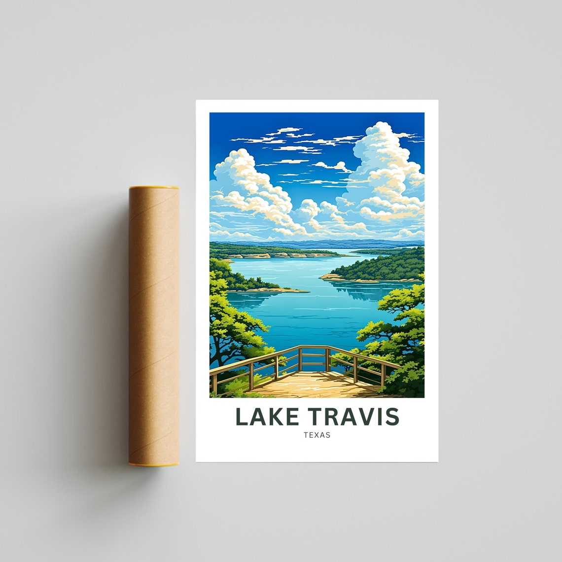 Lake Travis Texas Sunny Lakeside Overlook Scenic Travel Poster - Image 4