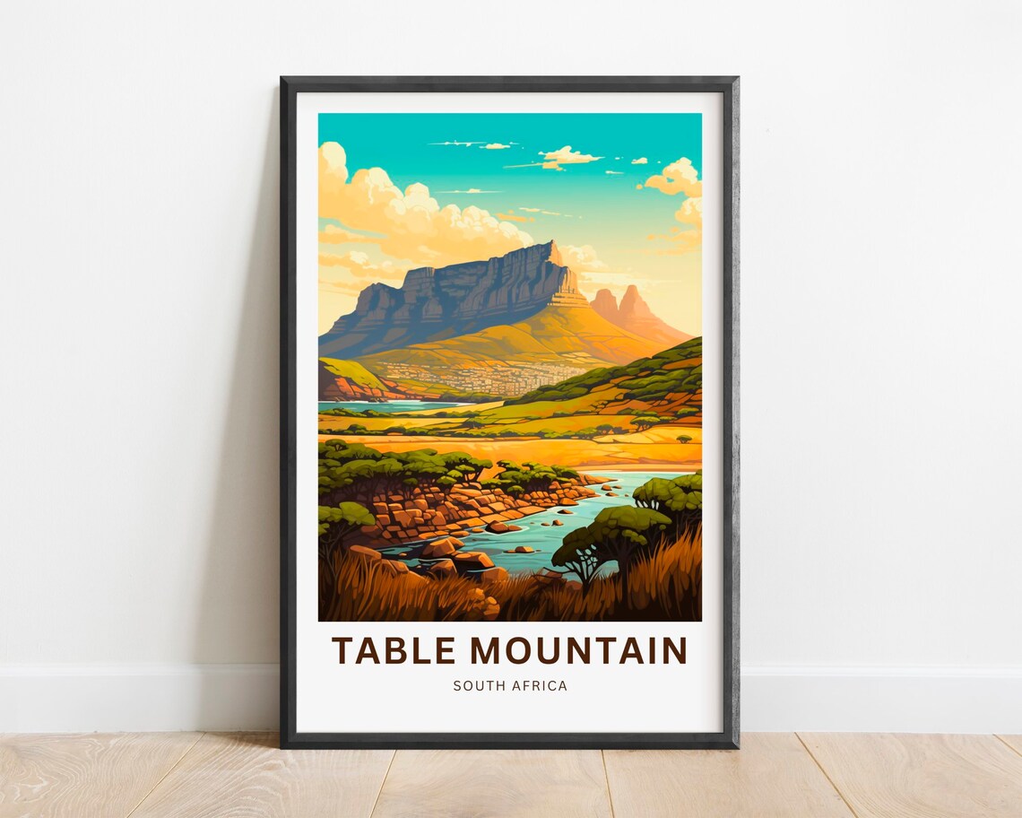 Table Mountain South Africa Sunset Valley Vista Travel Poster