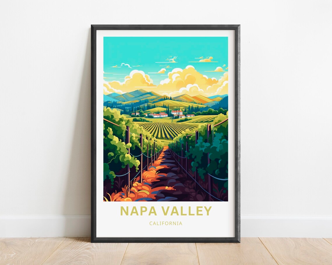 Napa Valley California Vineyard Rows Farmhouse Day Travel Poster