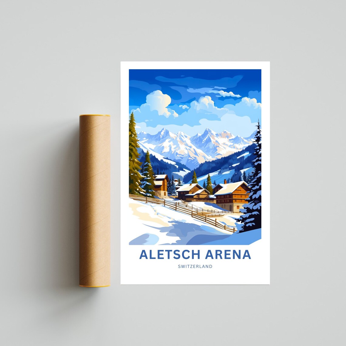Aletsch Arena Switzerland Snowy Alpine Village Ski Art Poster - Image 4