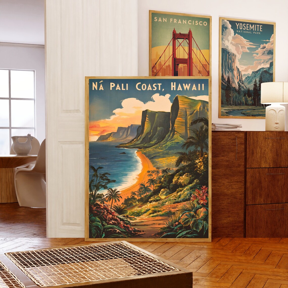 Na Pali Coast Hawaii Sunset Cliffs Vintage Travel Style Poster - Image 5