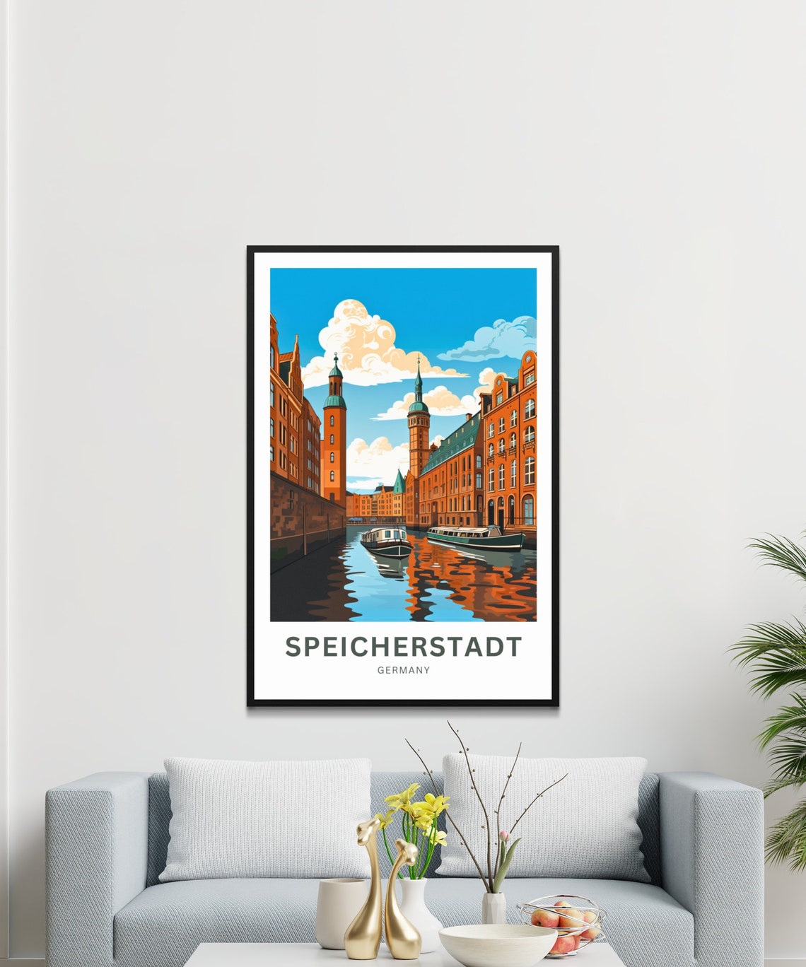Speicherstadt Germany Twin Tower Canal Waterfront Scene Poster - Image 2
