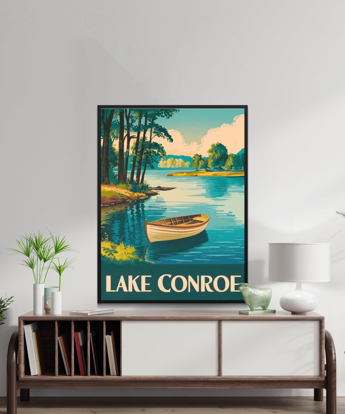 Lake Conroe Texas Vintage Canoe Pine Shoreline Travel Poster - Image 3