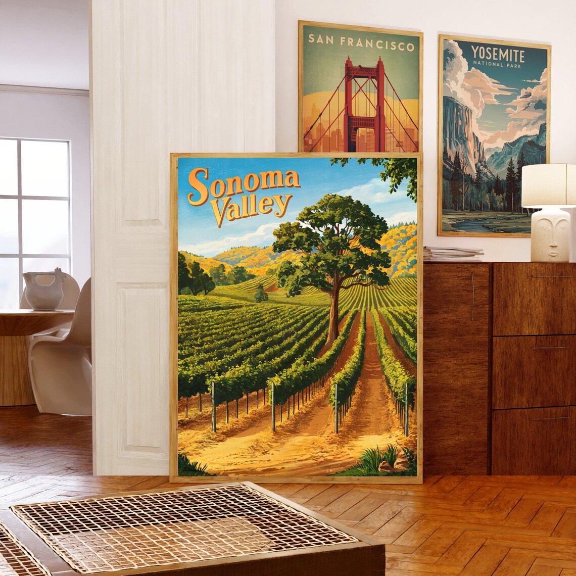 Sonoma Valley California Vintage Vineyard Poster Oak Tree Golden Hills - Image 5