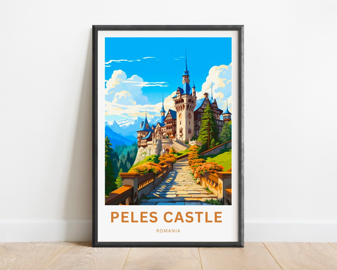 Peles Castle Romania Grand Fairytale Stone Stairway Castle Poster