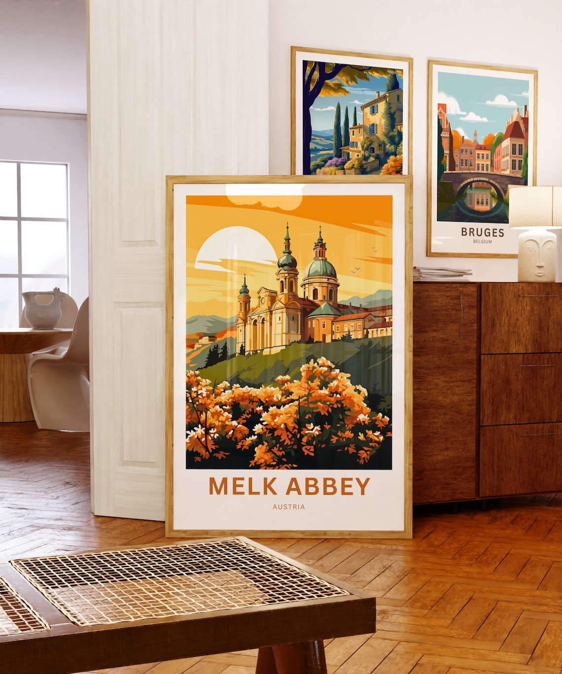 Melk Abbey Austria Blossom Garden Sunset Scene Travel Poster - Image 3
