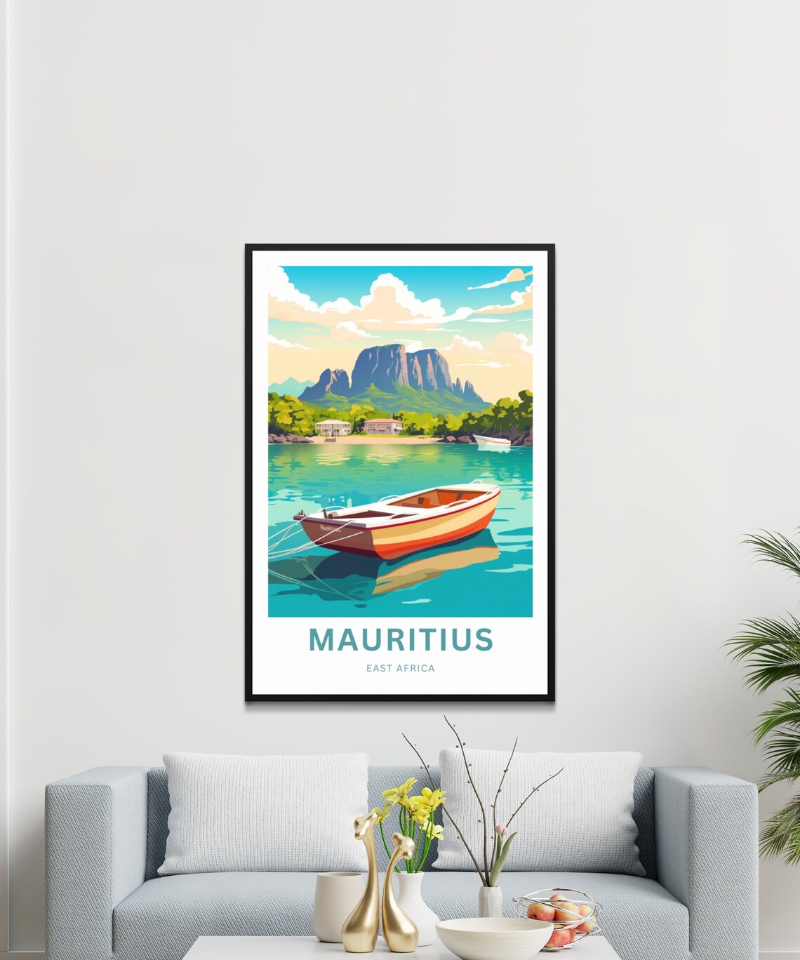Mauritius East Africa Wooden Boat Turquoise Bay Travel Poster - Image 3