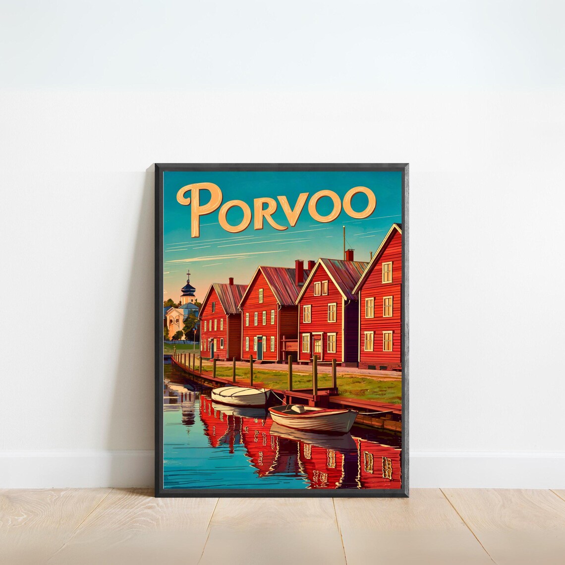 Porvoo Finland Vintage Travel Red Riverside Houses Boats Poster