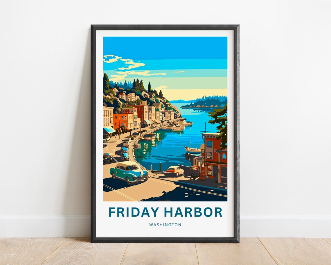 Friday Harbor Washington Retro Waterfront Vintage Poster Artwork