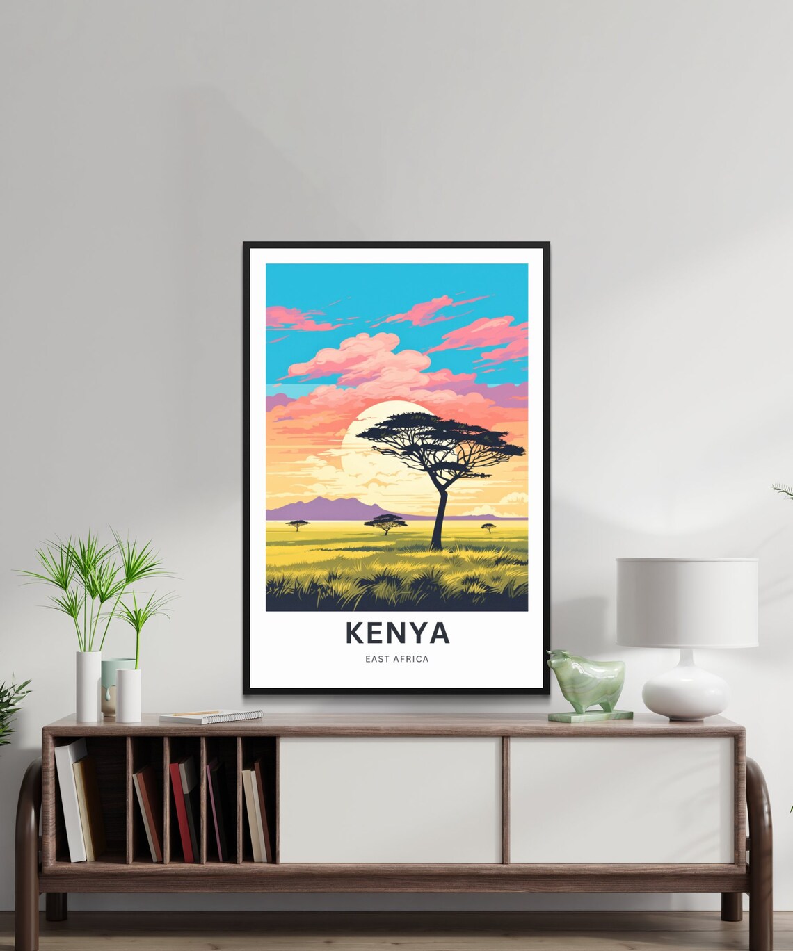 Kenya East Africa Lone Acacia Golden Sunset Plains Travel Poster - Image 2