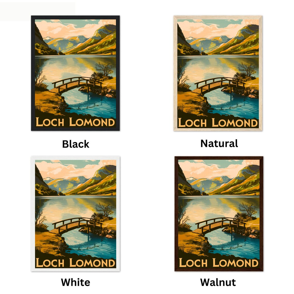 Loch Lomond Retro Wooden Bridge Calm Lake Mountain Scene Poster - Image 4
