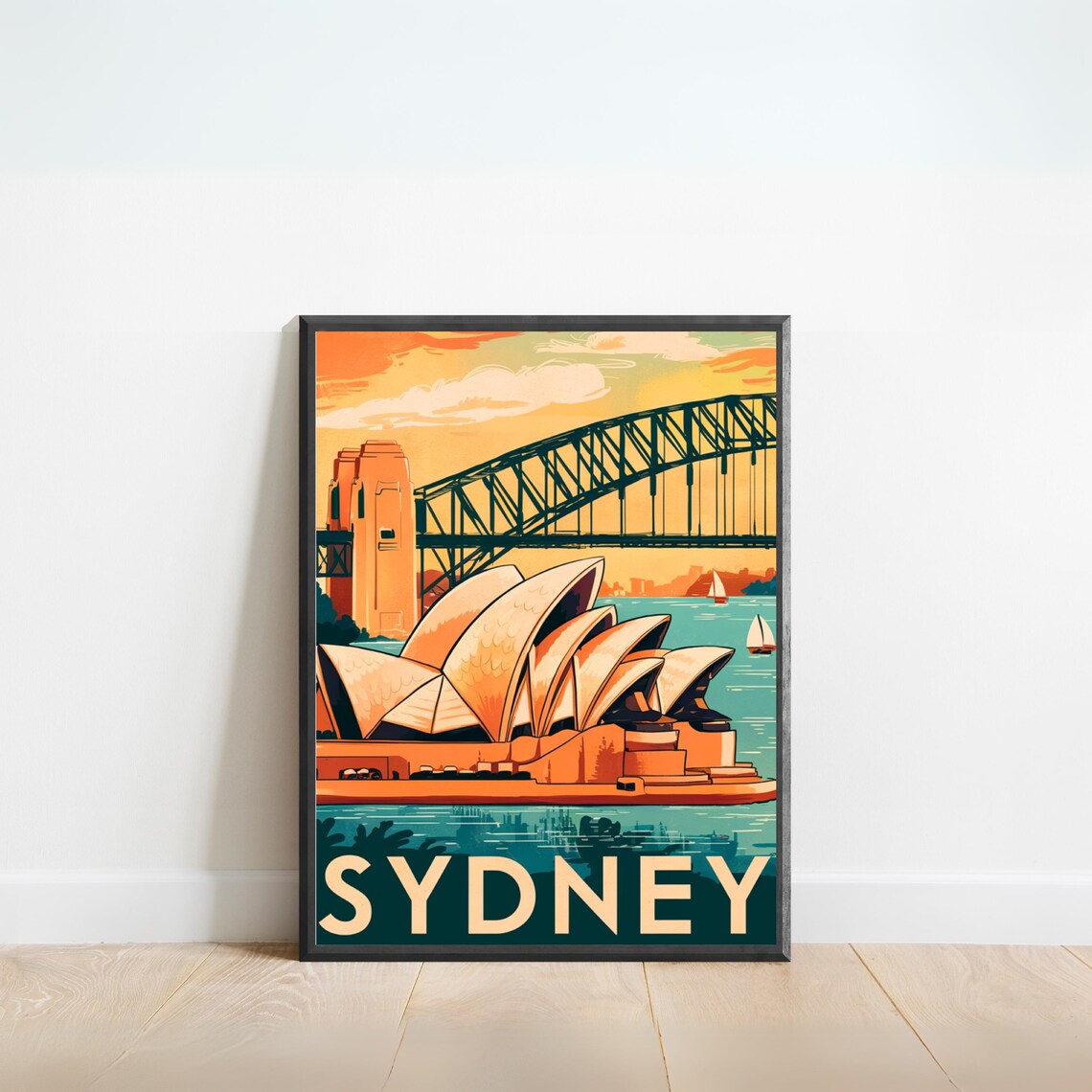 Sydney Australia Opera House Harbour Bridge Vintage Travel Poster