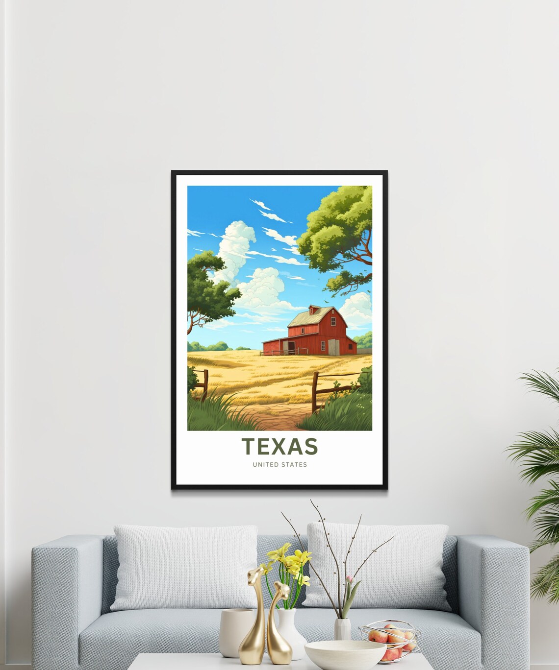 Texas Red Barn Wheat Field Farm Scene Personalized Travel Poster - Image 3