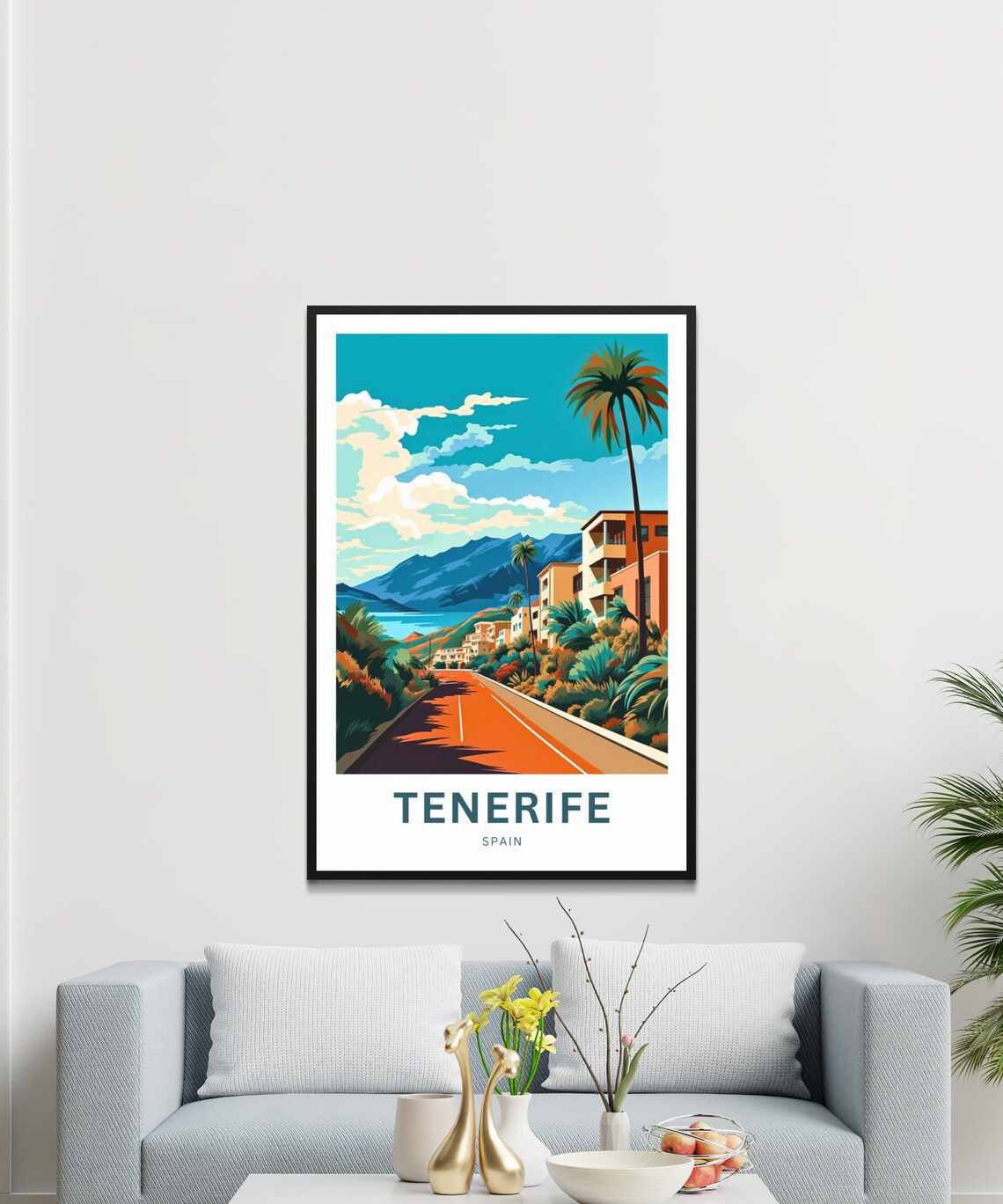 Tenerife Spain Orange Road Palms Coast Custom Vintage Travel Poster - Image 3