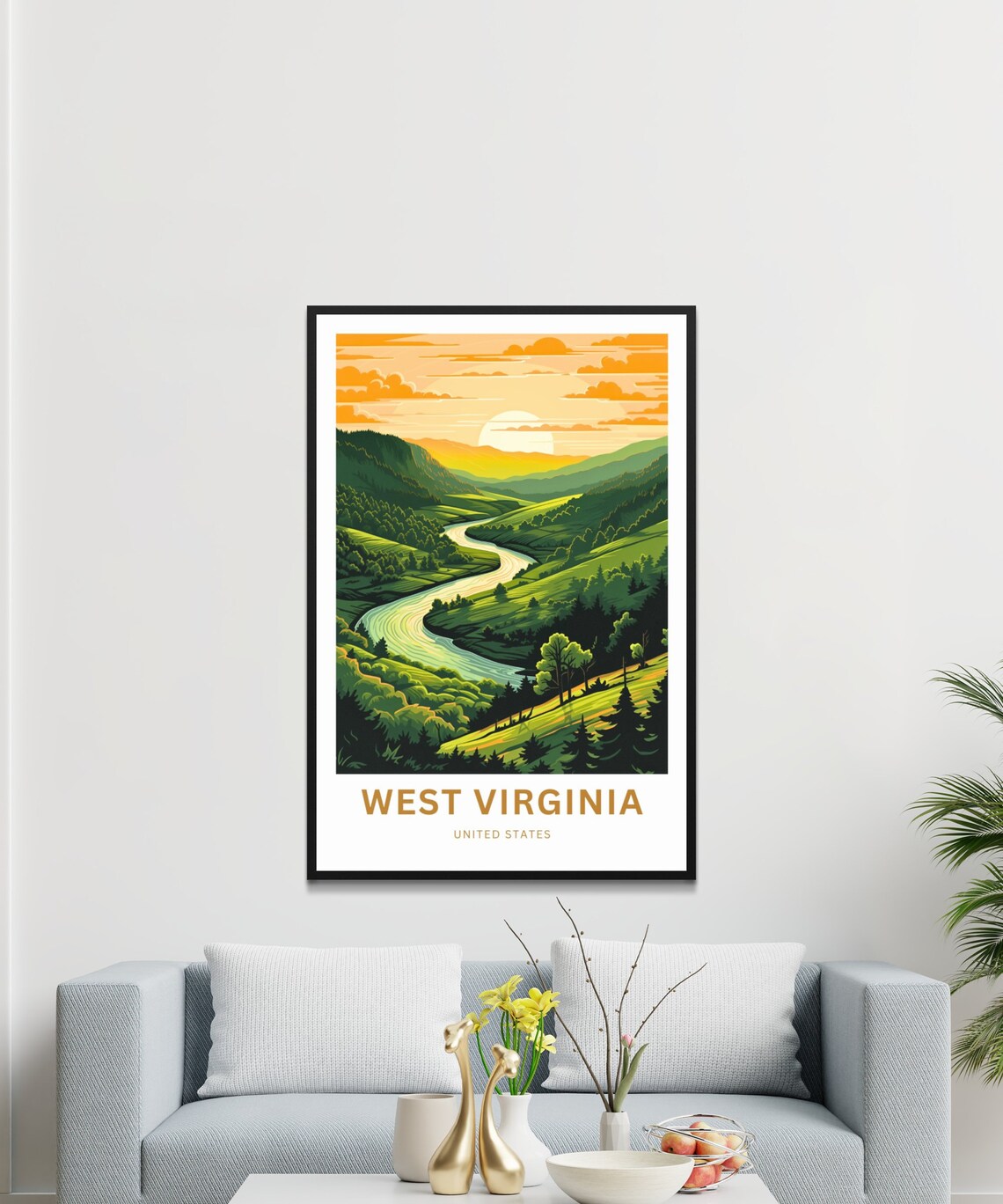 West Virginia Winding River Valley Sunset Hills Travel Poster - Image 3