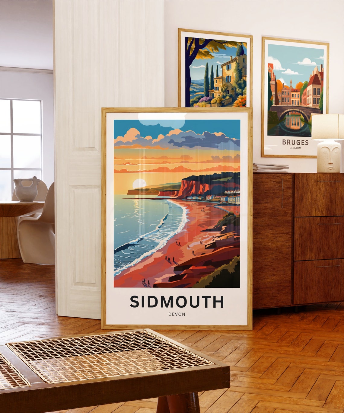 Sidmouth Devon Sunset Over Red Cliffs and Golden Beach Poster - Image 5