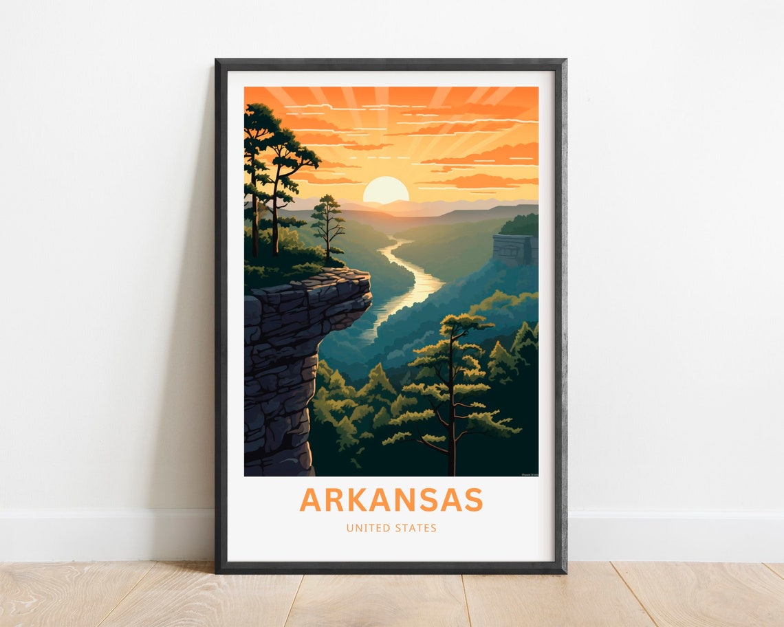 Arkansas Sunset River Valley View from a Rocky Cliff Art Poster