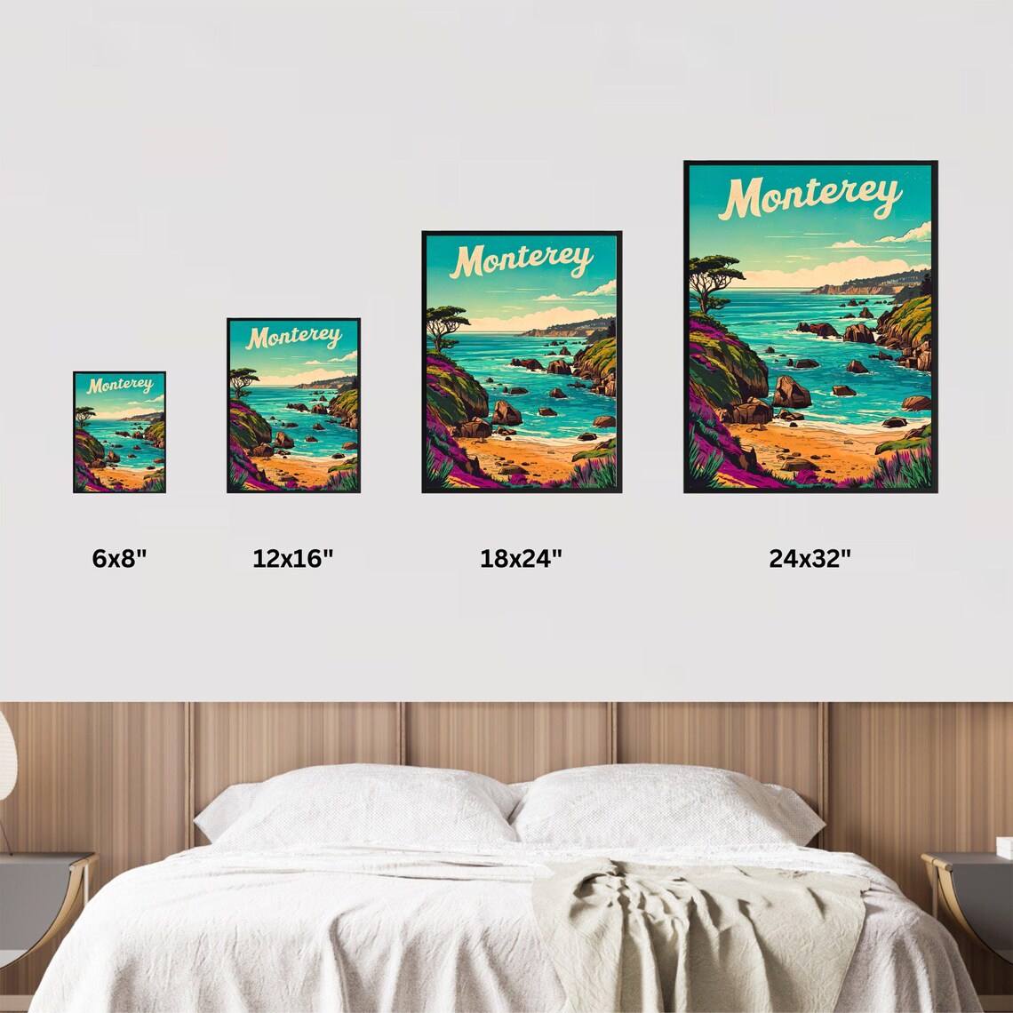 Monterey Retro Coastal Cliffs Rocky Shore Vintage Travel Poster - Image 4