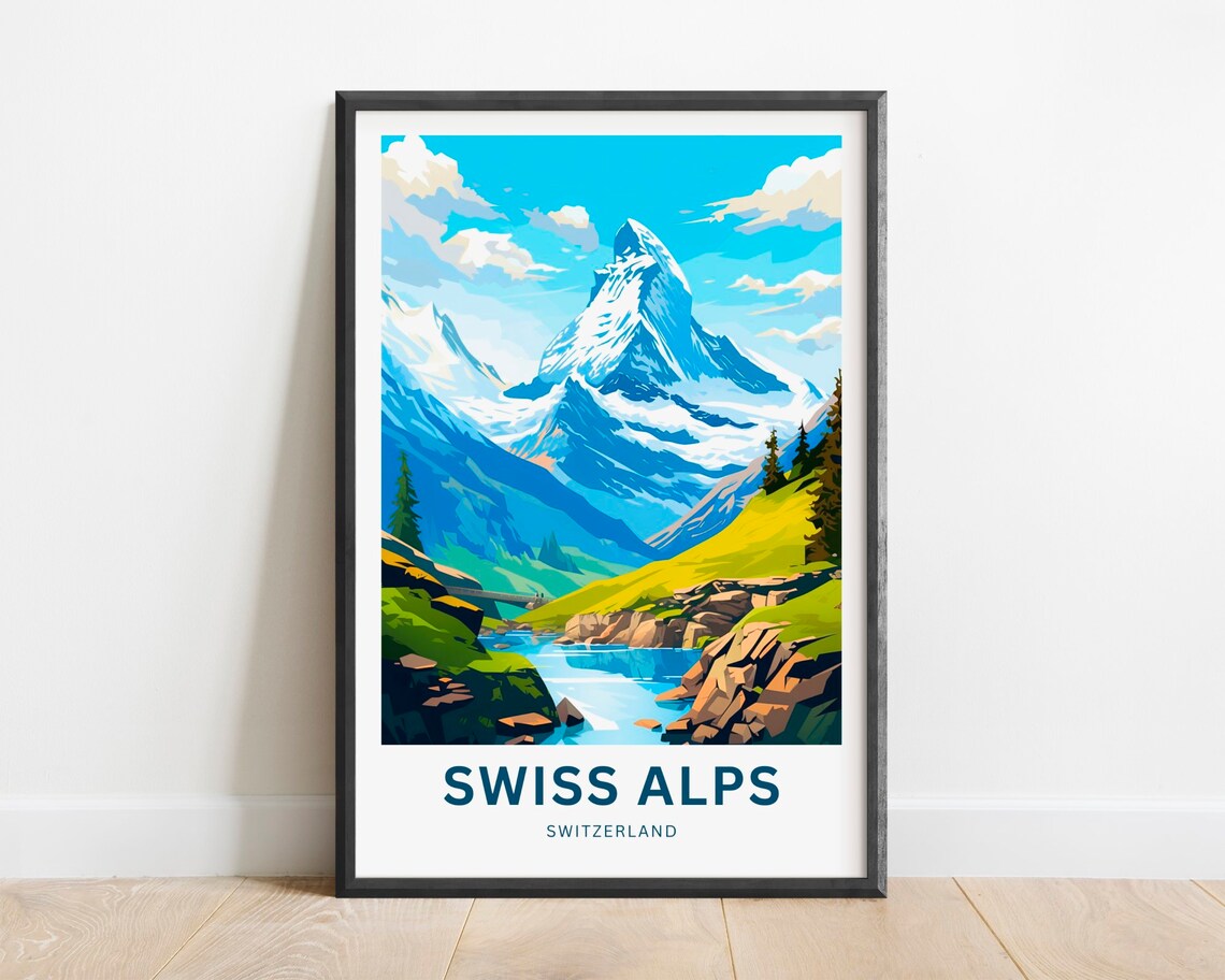 Swiss Alps Travel Poster, Switzerland Wall Art