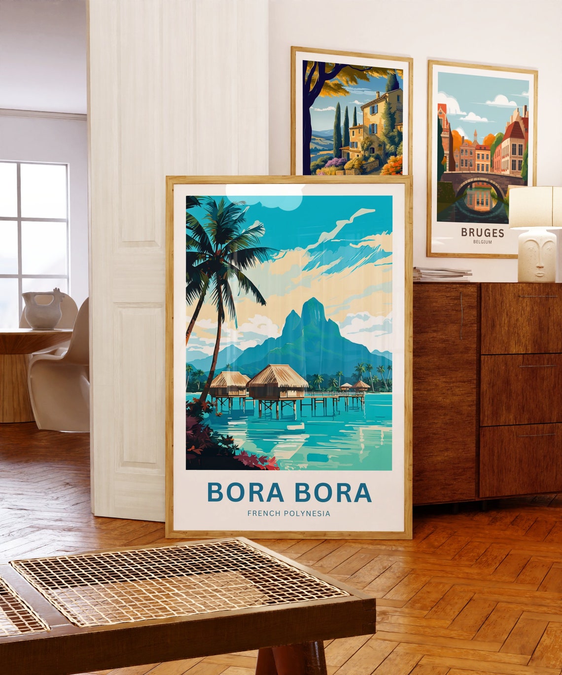 Personalized Bora Bora Custom Text Tropical Palm Overwater Hut Poster - Image 5