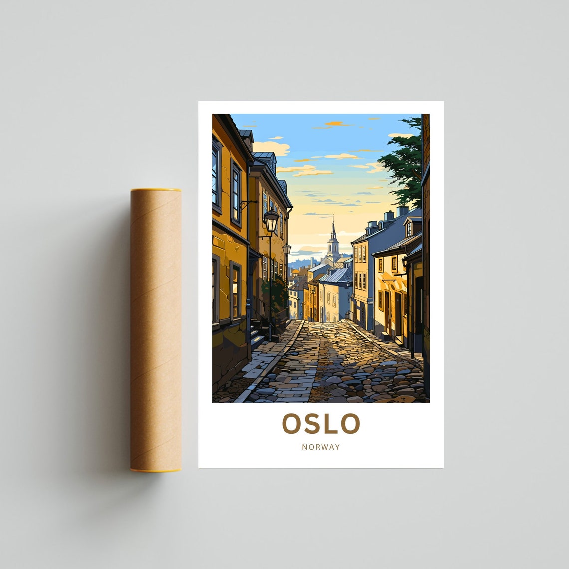 Personalized Oslo Norway Golden Street Custom Text Travel Poster - Image 4