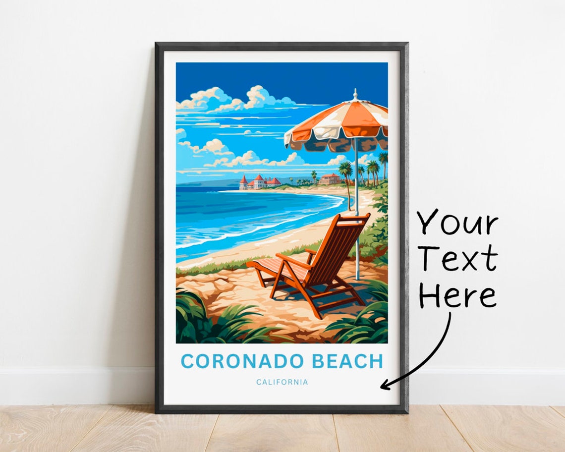 Personalized Coronado Beach California Umbrella Chair Coastal Poster