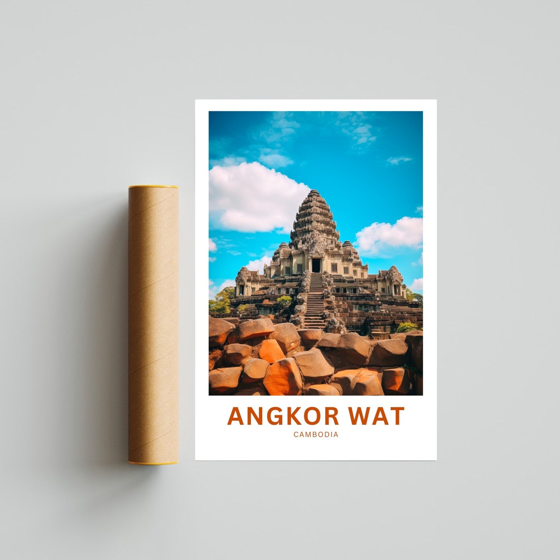 Personalized Angkor Wat Cambodia Travel Poster Ancient Stone Steps Art - Image 4