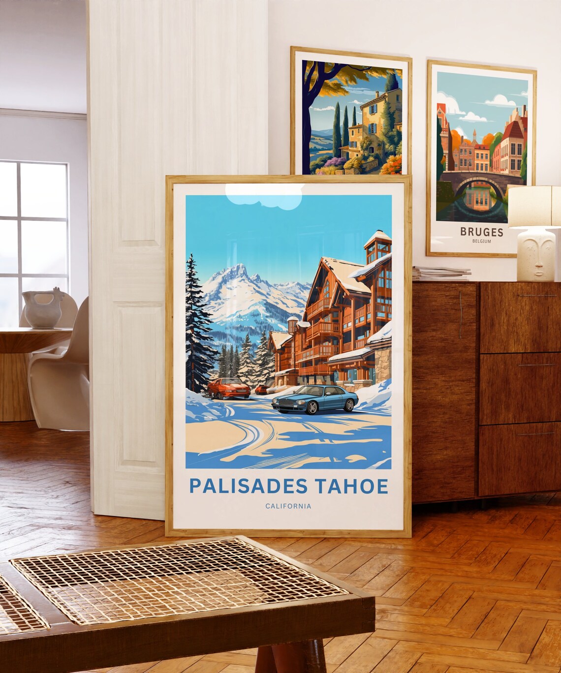 Palisades Tahoe California Snowy Lodge Village Winter Travel Poster - Image 3