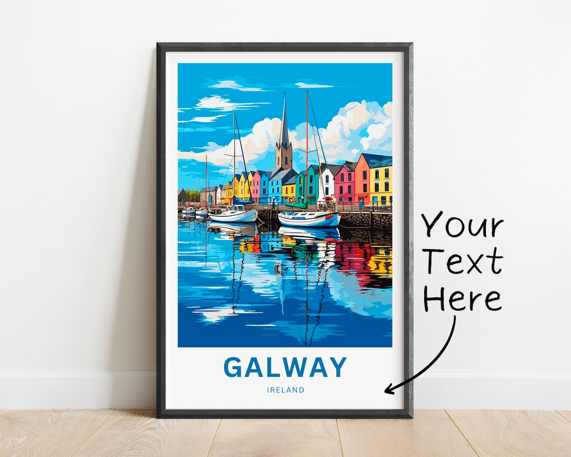 Galway Personalized Ireland Colorful Harbor and Boats Poster