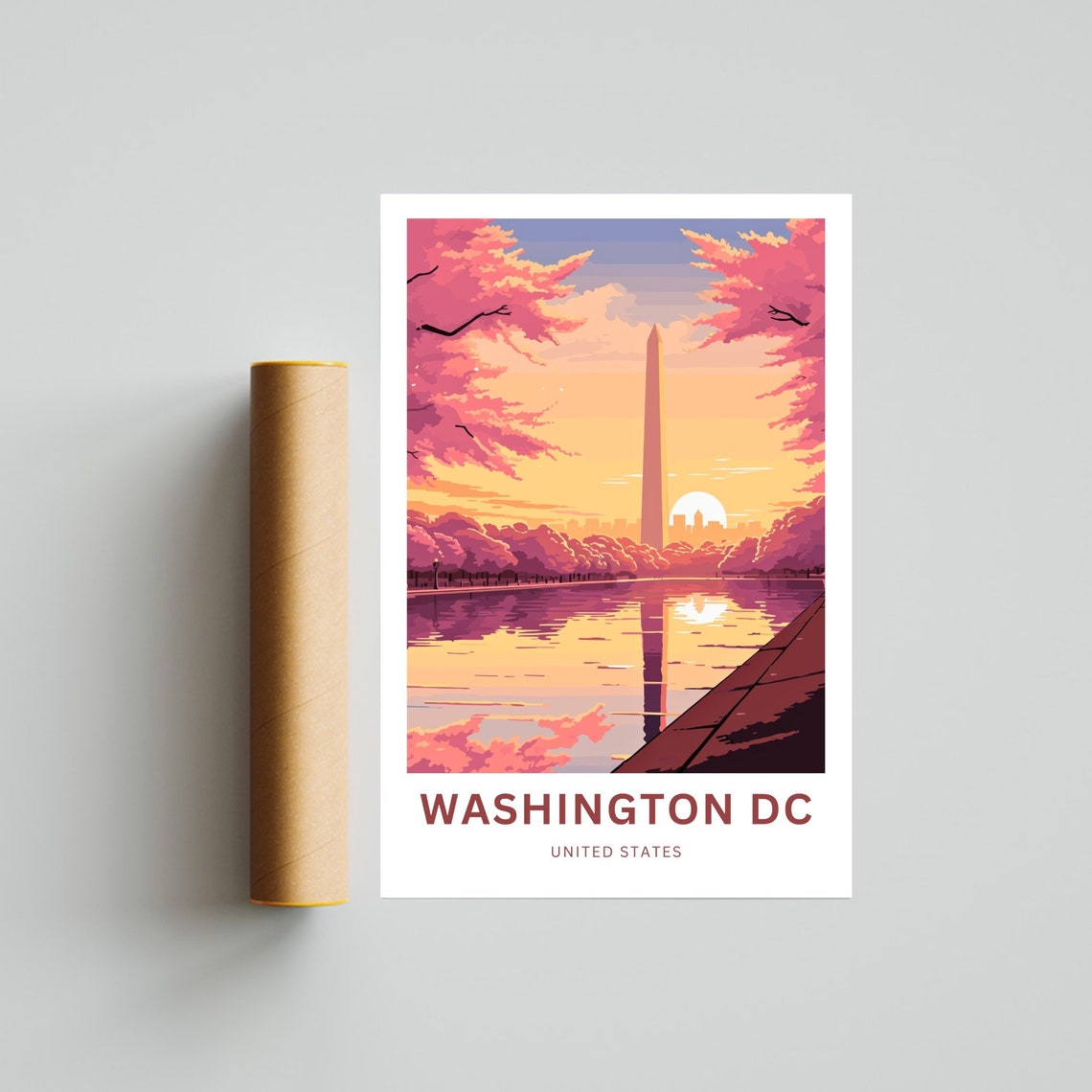 Washington DC Monument Cherry Blossom Sunrise Tidal Pool Travel Poster - Image 4