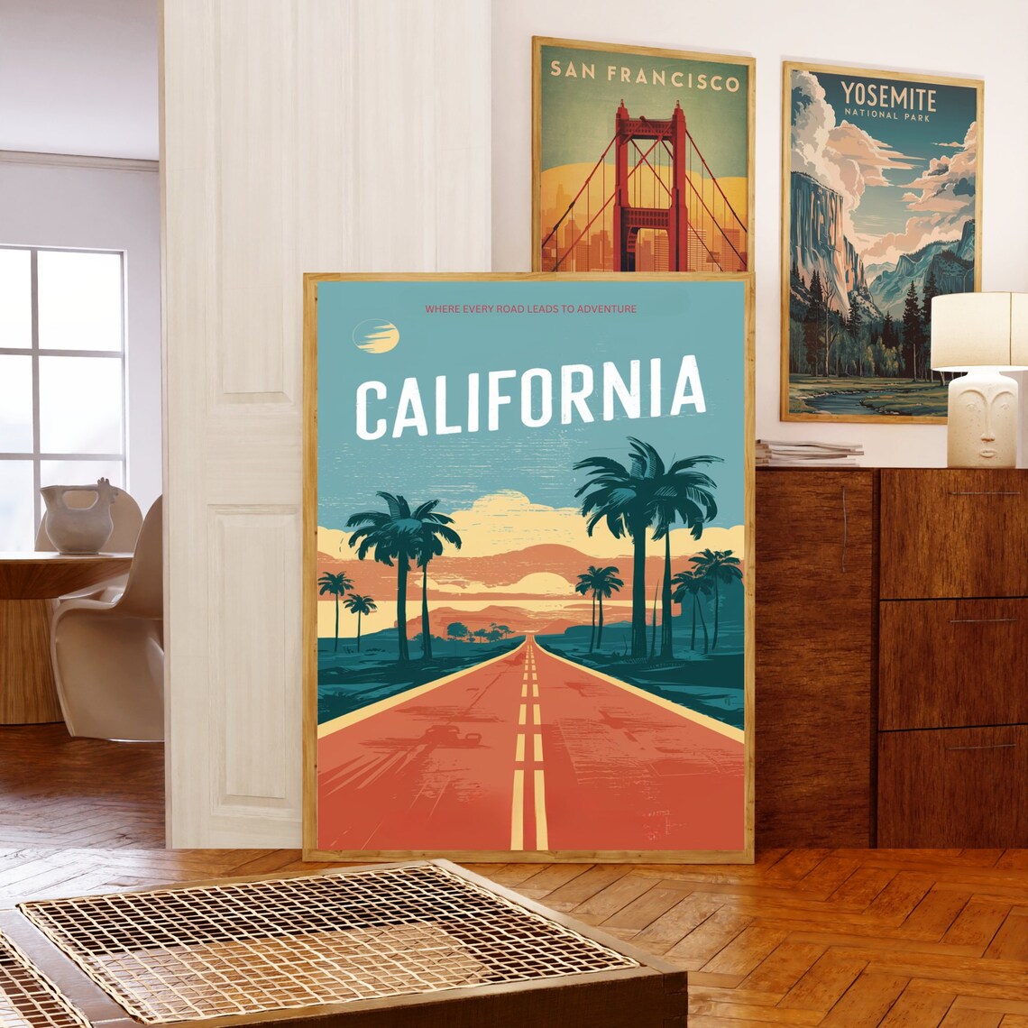 California Retro Palm Highway Dusk Road Adventure Travel Poster - Image 5
